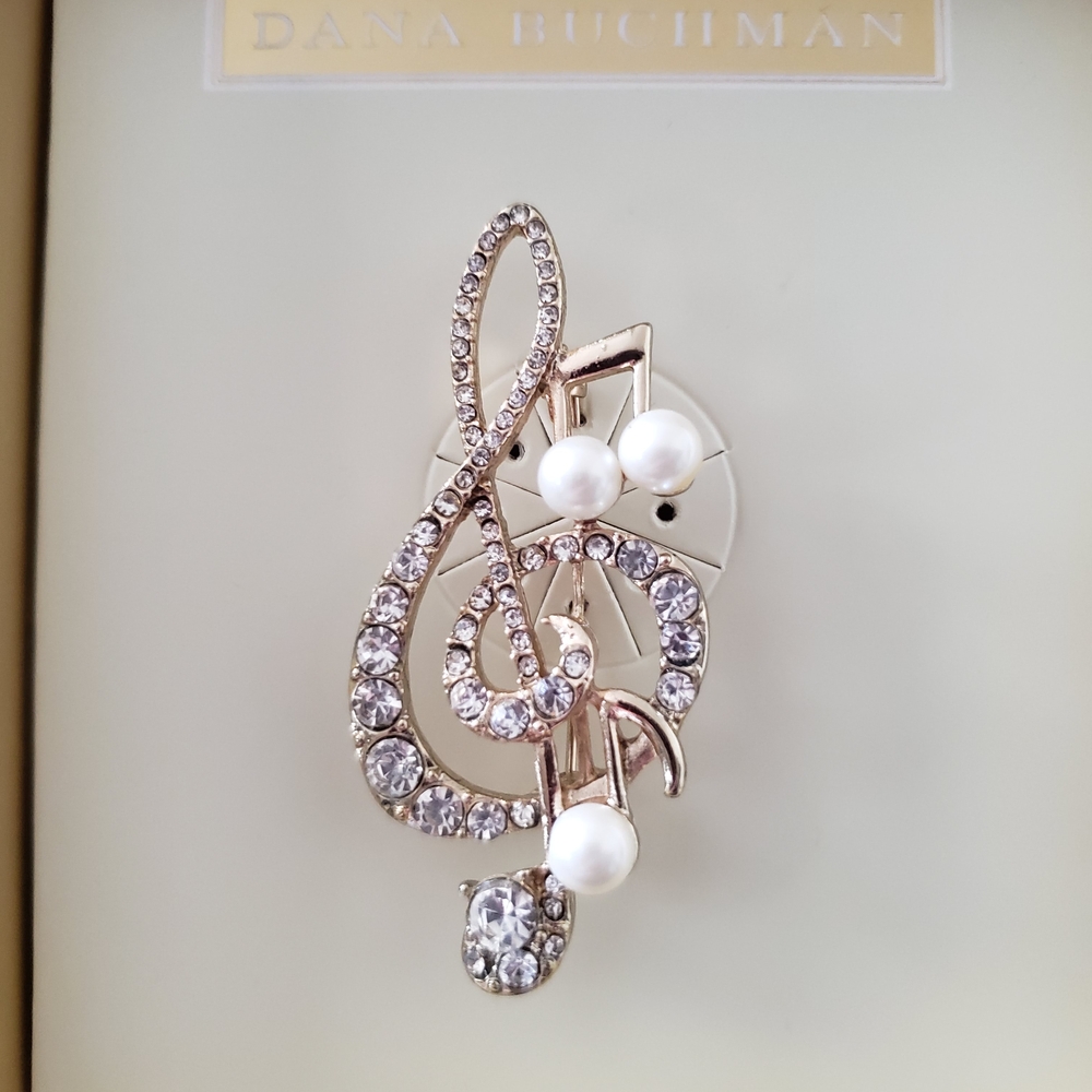 Dana Buchman Gold and Pearl Treble Clef Brooch